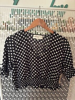 Wishing Waves Black & White Polka Dot V-Neck Crop Top